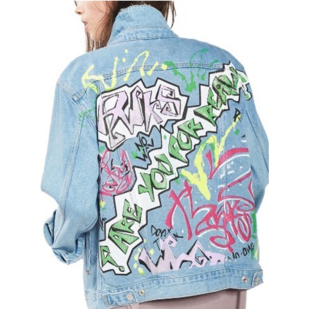 Topshop Women’s Graffiti Denim Jacket sz 8